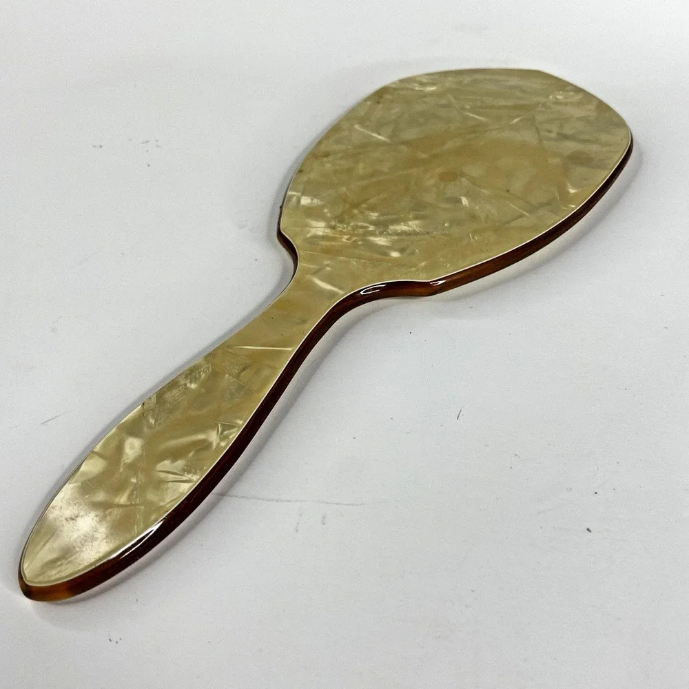 Vtg Keystone Art Deco Vanity Plastic Celluloid Dresser Hand Mirror Pearlized‎